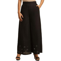 Jet Black Flared Culottes With Mirror Work (Size: Xl)-24Few62856-221337