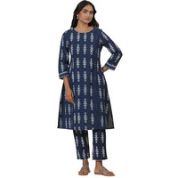 W For Woman Folksong Blue Printed Cotton Straight Kurta_24Maf11886-911298_Xl