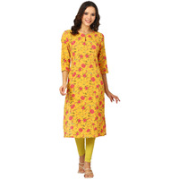 W For Woman Yellow Floral Printed Pure Cotton Kurta (Size: S)-24Auw12020-124771