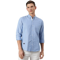 Thomas Scott Men's Solid Slim Fit 100% Cotton Casual Shirt With Button Down Collar And Full Sleeve Blue