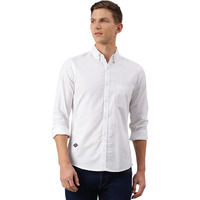 Thomas Scott Men's Solid Slim Fit 100% Cotton Casual Shirt With Button Down Collar And Full Sleeve White