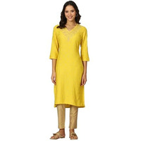 W For Woman Yellow Heavy Embroidered Festive Rayon Kurta (Size: M)-24Austw12370-125334