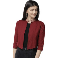 Style Quotient Women Solid Black Cotton Smart Casual Crop Shrug