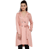 Style Quotient Women Pink Solid Double-Breasted Trench Coat (Ss21Sqolly_Nude-L)