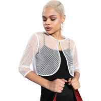 Style Quotient Women White Party Sheer Sequinned Crop Button Shrug (Aw21Sqyasti_Wht-L)