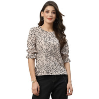 Style Quotient Women Nude And Black Abstract Printed Polyester Smart Casual Top