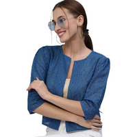 Style Quotient Women Blue Self Design Floral Lace Regular Open Front Shrug