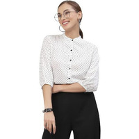 Style Quotient Women White And Black Polka Dot Printed Polyester Formal Shirt