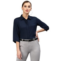 Style Quotient Women Solid Navy Polymoss Regular Formal Shirt