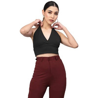 Style Quotient Women Black Halter Neck Bralette Crop Top