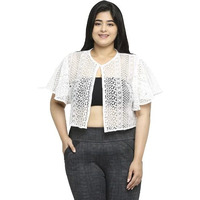 Style Quotient Women Off White Self Design Lace Open Front Smart Casual Shrug