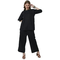 Style Quotient Women Black Solid Cotton Rich Relaxed Fashionable Co-Ord Set
