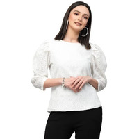 Style Quotient Women White Self Design Floral Lace Regular Smart Casual Tops