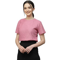 Style Quotient Women Pink Self Design Cotton Lace Regular Smart Casual Tops