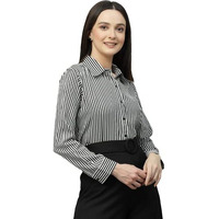 Style Quotient Women Black And White Stripe Polyester Regular Semi Formal Shirt