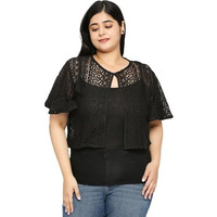 Style Quotient Plus Women Black Self Design Lace Open Front Smart Casual Shrug