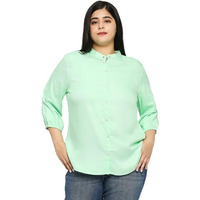 Style Quotient Plus Women Solid Green Viscose Rayon Formal Shirt
