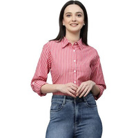 Style Quotient Women Red And White Stripe Polycotton Regular Formal Shirt