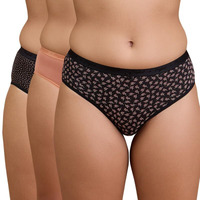 Nykd Bikini Panties For Women, Multi-Colour, Soft Cotton, Comfortable Fit, Stretchable Waistband, Full Coverage, Nyp390, L