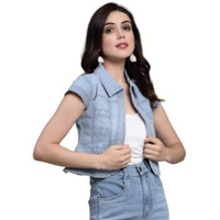 Style Quotient Women Ice Blue Denim Open Front Regular Shrug