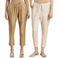 Rangita Women Cream & Beige Solid Ankle Length Pencil Pant, L