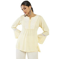 Soch Women Yellow Silk Embroidered Tunic(8907175373149_Yellow_Xl)
