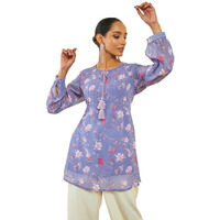 Soch Womens Purple Georgette Floral Print A-Line Tunic With Pintucks