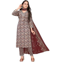 Rangita Brown Rayon Embroidered Straight Calf Length Kurta With Pant And Dupatta | Kurta Set For Women_Xl