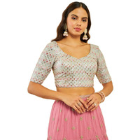 Soch Womens Grey Georgette Sequin Embellished And Embroidered Back-Open Blouse