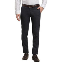 Turtle Men Poly Viscose Stretch Ultra Slim Fit Flat Front Dark Blue Checkered Formal Trouser