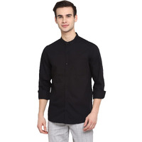 Turtle Men 100% Cotton Black Solid Slim Fit Formal Shirt