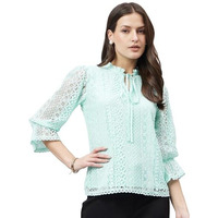 Style Quotient Women Summer Blue Lace Caual Top