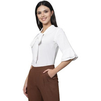 Style Quotient Women Solid White Polymoss Regular Formal Top
