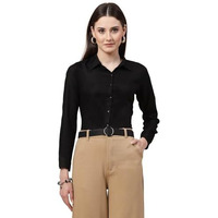 Style Quotient Women Solid Black Rayon Regular Shirt
