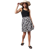 Style Quotient Women Black And Off White Floral Printed Polyester Mini Skirt