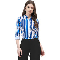 Style Quotient Women Blue And Multi Stripe Printed Polyester Regular Fit Formal Shirt