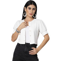 Style Quotient Women Solid White Polyknit Casual Open Front Shrug