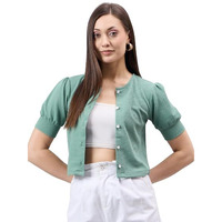Style Quotient Women Solid Sage Green Polyknit Casual Open Front Shrug