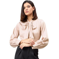 Style Quotient Women Solid Champagne Satin Tie Up Regular Formal Shirt