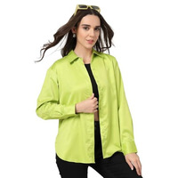 Style Quotient Women Solid Fluorescent Green Smart Casual Oversized Satin Shirt