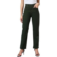 Style Quotient Women Olive Straight Fit High Rise Stretchable Jeans