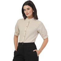 Style Quotient Women Solid Beige Regular Fit Flex Formal Shirt