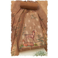 Soch Womens Gold Linen Botanical Print Unstitch Dress Material With Sequins