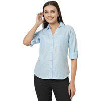 Style Quotient Women Blue Solid Double Pocket Shirt