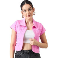 Style Quotient Women Pink Open Front Denim Shrug