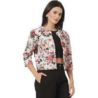 Style Quotient Women Beige Floral Printed Shrug With Puffed 3/4Th Sleeves
