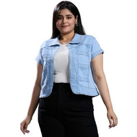 Style Quotient Women Light Blue Open Front Plus Denim Shrug