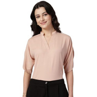 Style Quotient Women Solid Nude Polymoss Formal Top