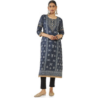 Soch Women Dark Blue Polyester Printed Kurta(8907715865806_Dark Blue_Xs)