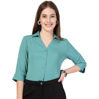 Style Quotient Women Solid Teal Polymoss Formal Shirt